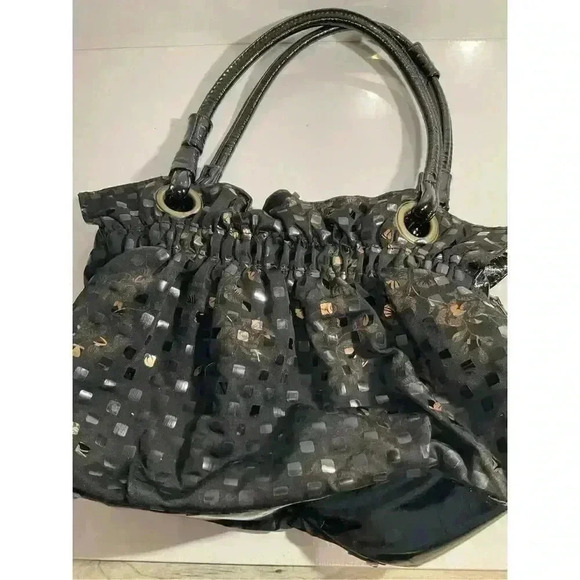 No brand Black Medium sized purse floral and sequin shoulder bag leather handle - Picture 3 of 9